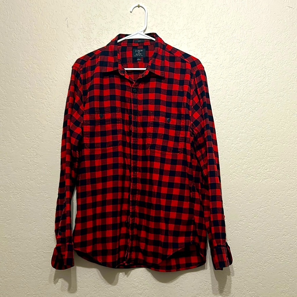 J Crew Red Flannel Men’s Large Slim Fit